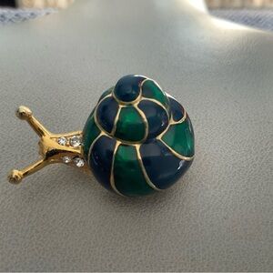 Blue & Green Enamel Snail Brooch with Rhinestones